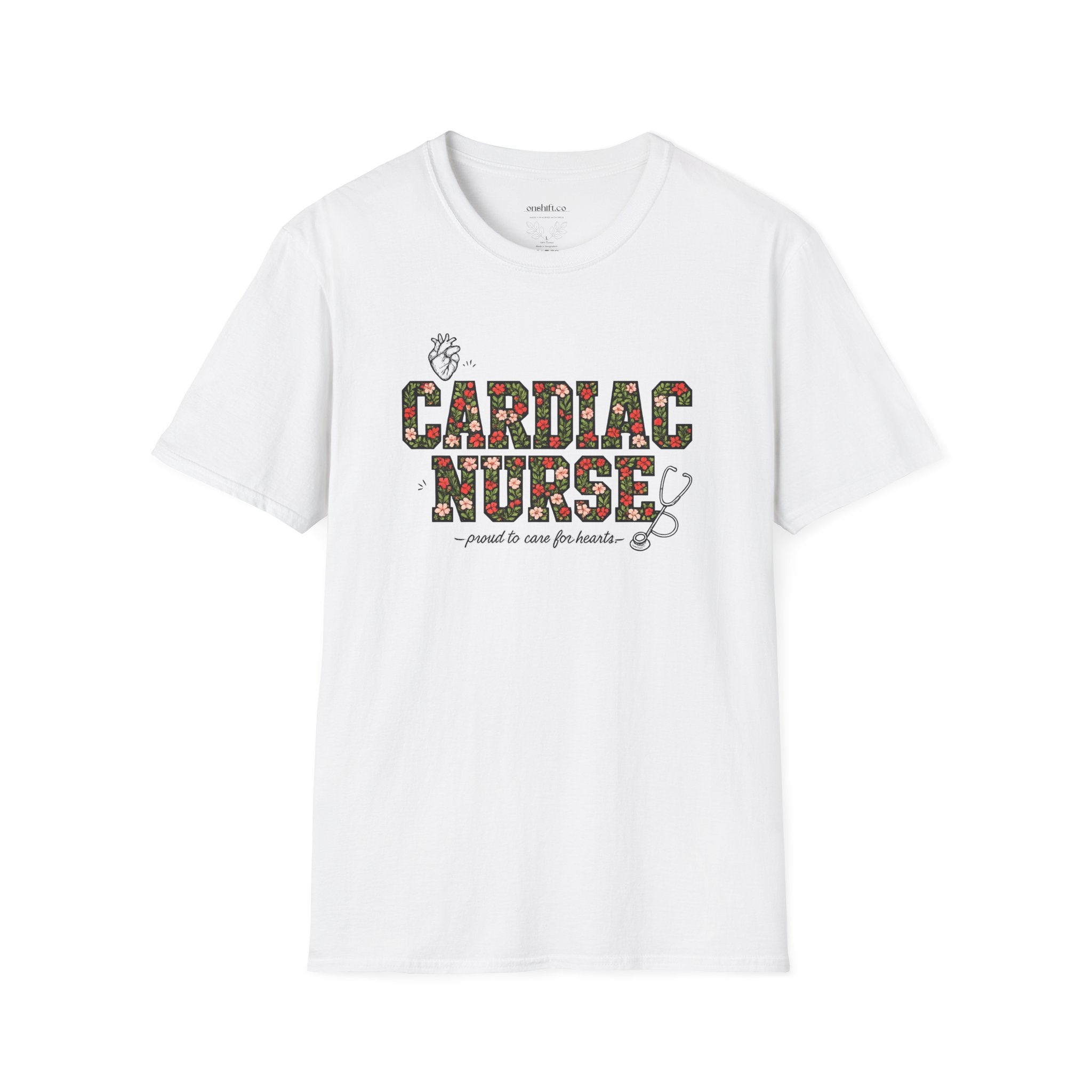 Cardiac Nurse Floral Tee — Proud to Care for Hearts