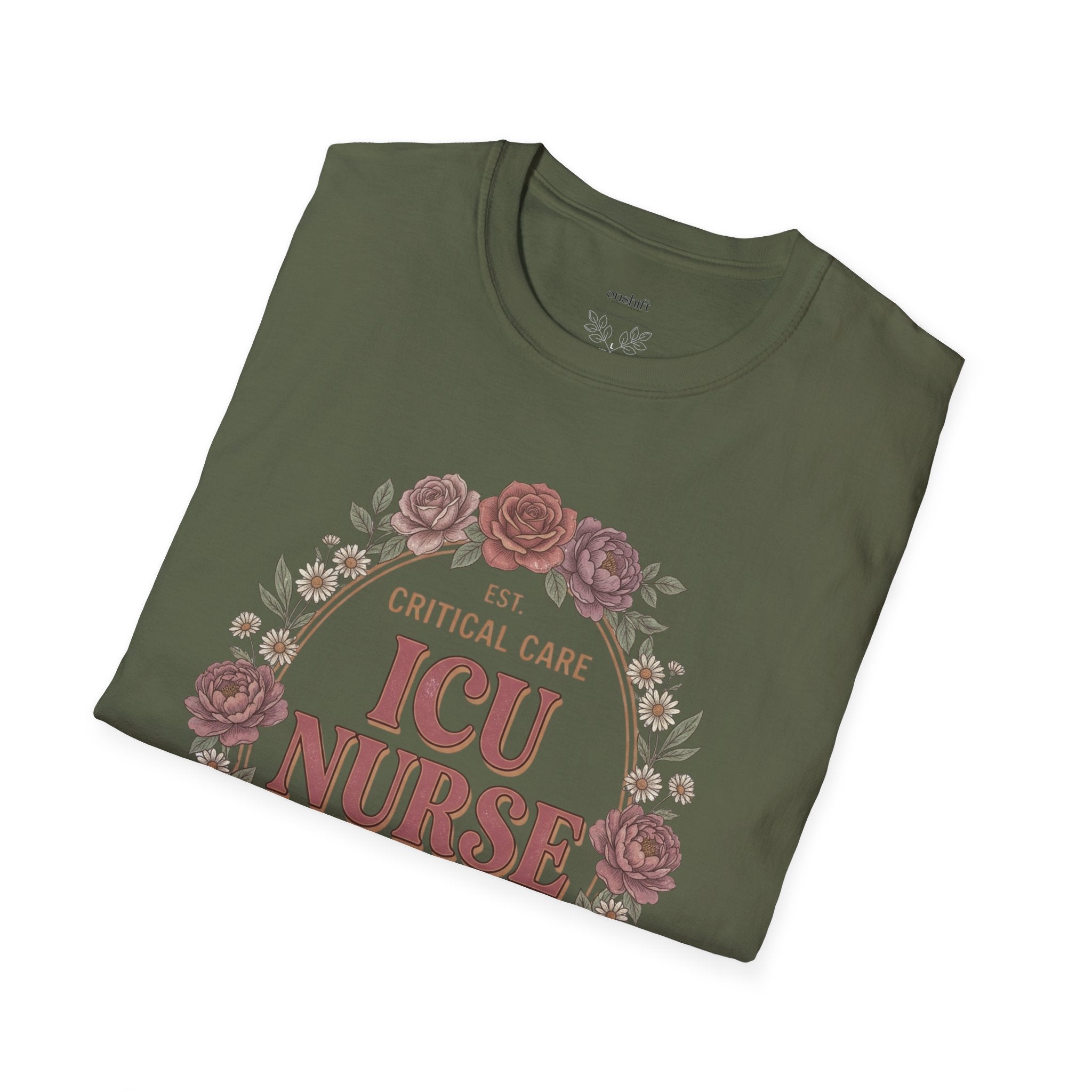 T-shirt infirmière en soins intensifs à motifs floraux