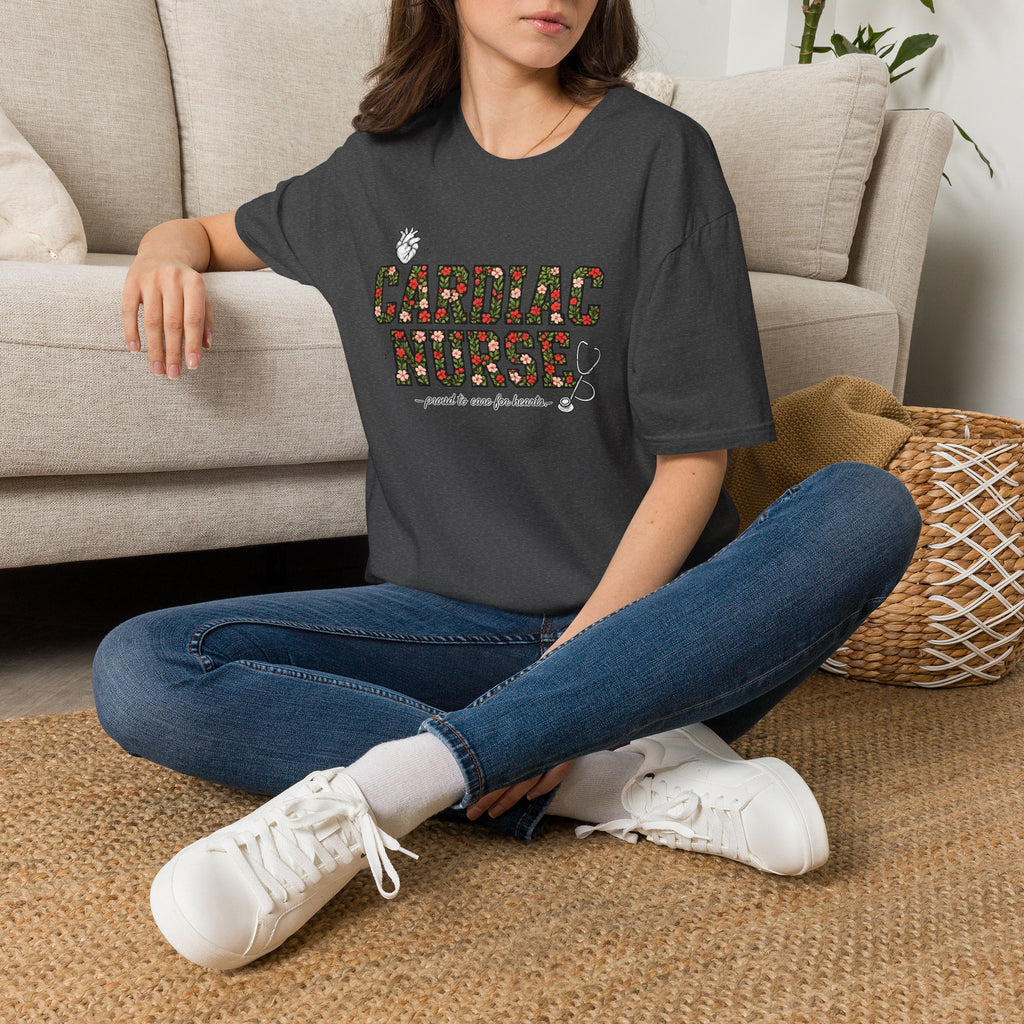 Cardiac Nurse Floral Tee — Proud to Care for Hearts