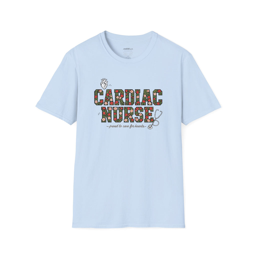 Cardiac Nurse Floral Tee — Proud to Care for Hearts