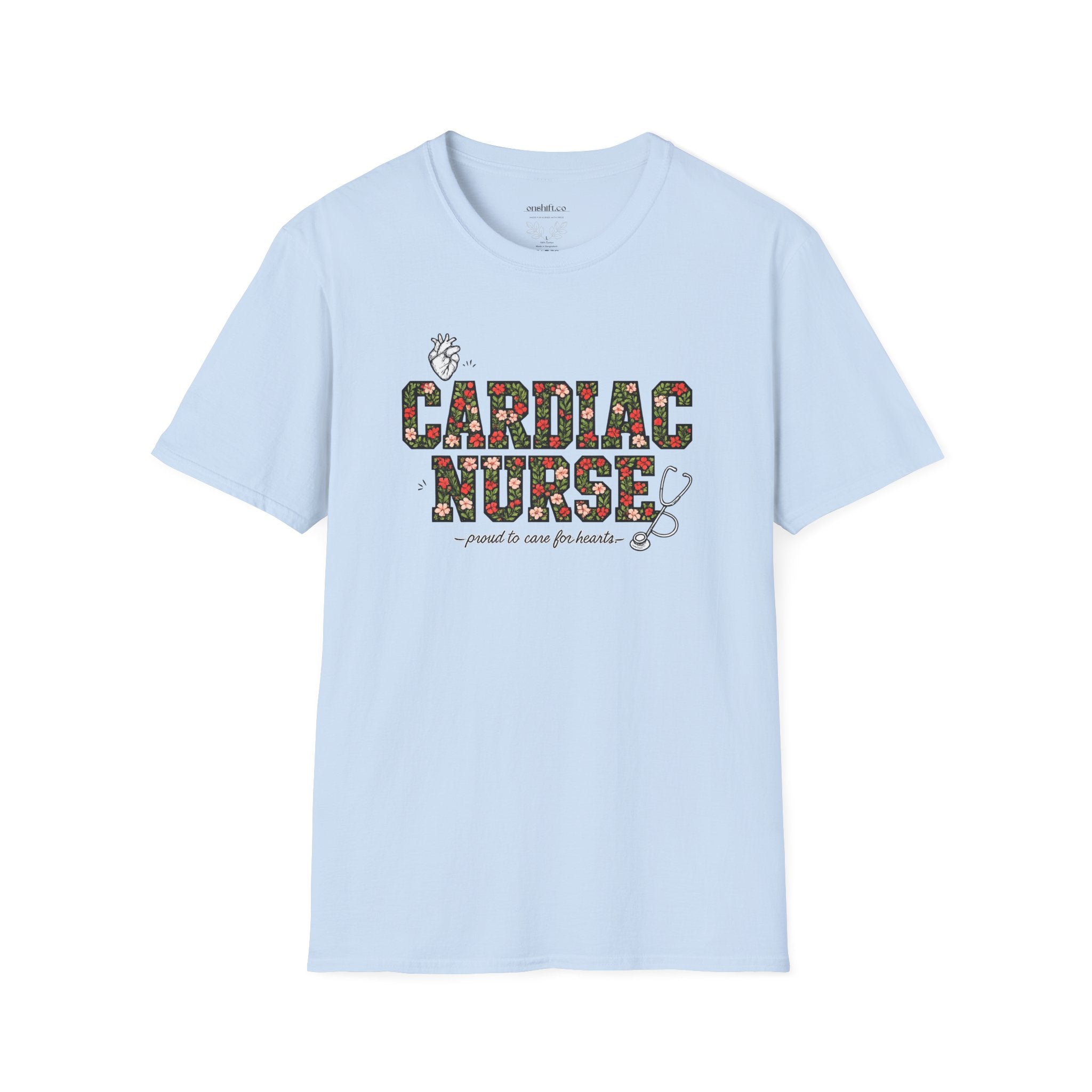 Cardiac Nurse Floral Tee — Proud to Care for Hearts