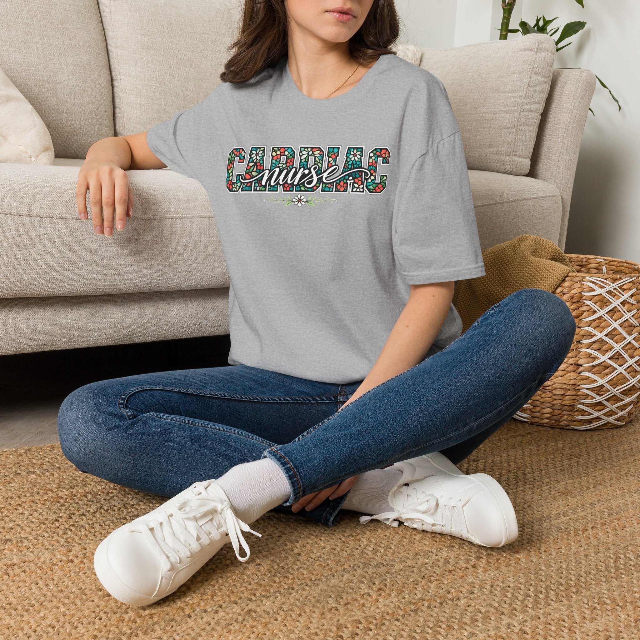 Cardiac Nurse Floral T-Shirt — Heartbeat Medical Gift for Nurses